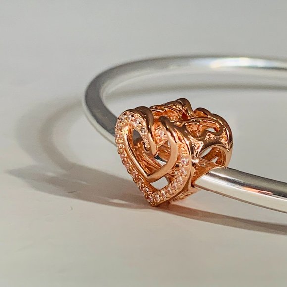 NEWAUTHENTIC PANDORA ROSE GOLD SPARKLING ENTWINED HEARTS CHARM #789270C01 - Picture 6 of 8